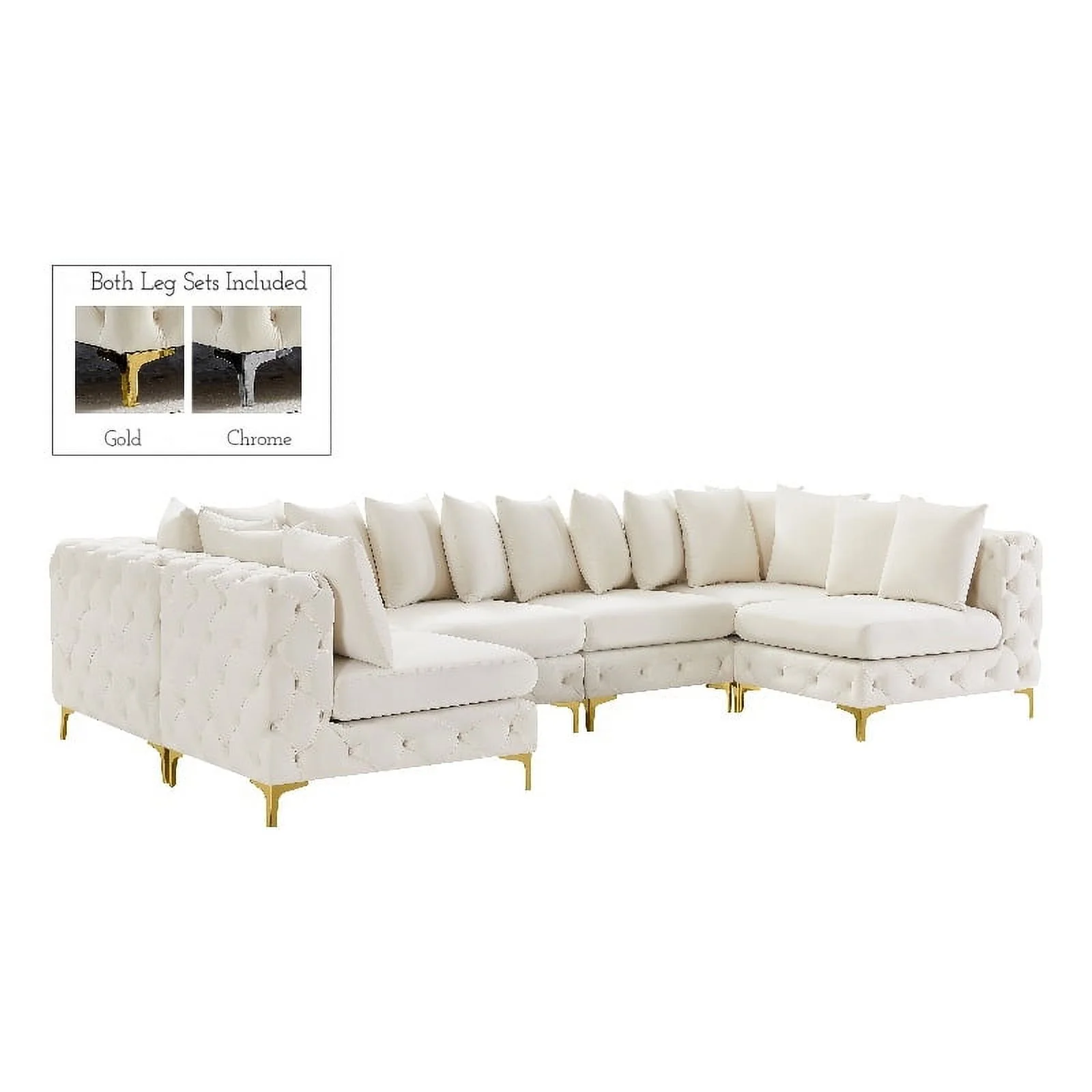 Maklaine Modern / Contemporary Cream Velvet Modular Sectional