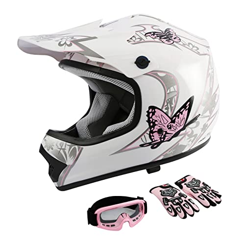 TCMT Girls Kids Motorcycle Motocross ATV Dirt Bike Helmet Youth Offroad Street BMX Helmet Gloves Goggles Dot Approved