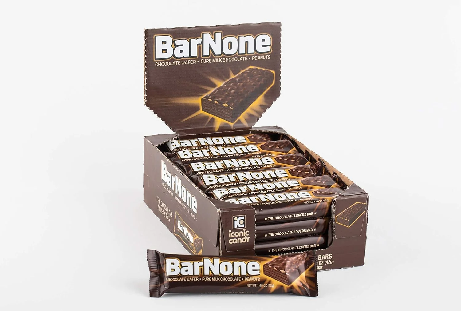 BarNone Chocolate Bar | Chocolate Wafer – Pure Milk Chocolate - Peanuts | A Chocolate Lover’s Candy Bar | BarNone Chocolate Bar Brought To You By Iconic Candy | 24 Count