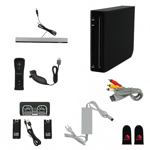 Black Premium Wii Console with 1-Year Warranty Includes 2 Remotes, 2 Nunchucks, Dual Dock Stand, Sensor Bar, AV Cable and 2 Gaming Sleeves (Renewed)
