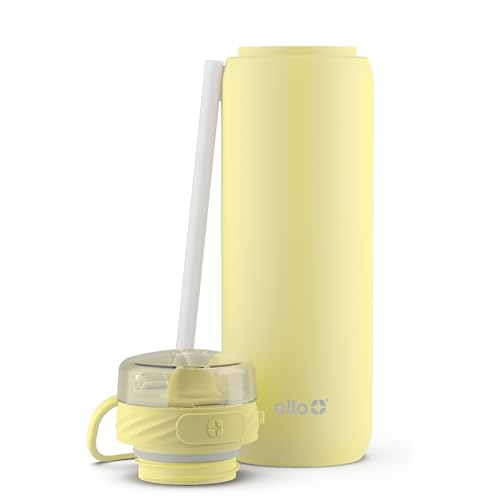 Ello Cooper 32oz Stainless Steel Water Bottle with Straw and Carry Handle, Double Walled and Vacuum Insulated Metal, Leak Proof Locking Lid with Soft Silicone Spout, Reusable, BPA Free, Yucca