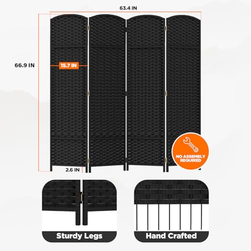 Room Divider 4 Panel Screen 5.6 Ft Tall Partition Room Dividers Brown Privacy Screens Folding Room Separation Free Standing Waterproof Wood Frame Wall Divider