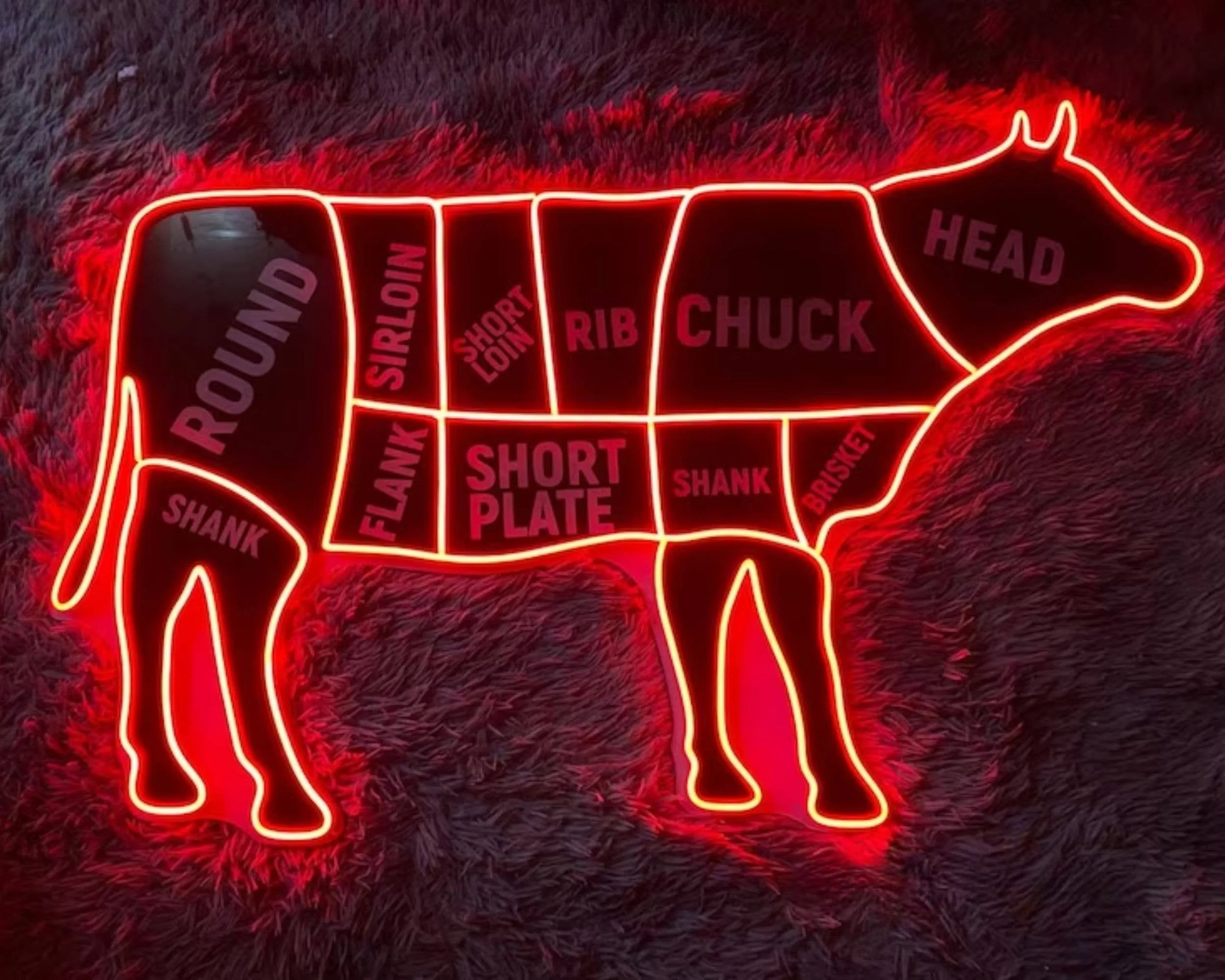 Glowneon Beef Butcher Neon Sign, Steak BBQ Restaurant Led Light Decor