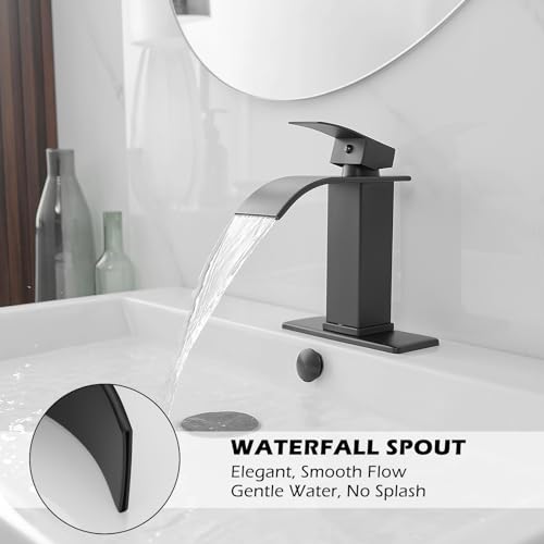 BWE Vessel Sink Faucet Modern Waterfall Chrome Single Hole Bathroom Faucet Single Handle with Pop up Drain Without Overflow Assembly Vanity Basin Bath Sink Faucets Mixer Tap