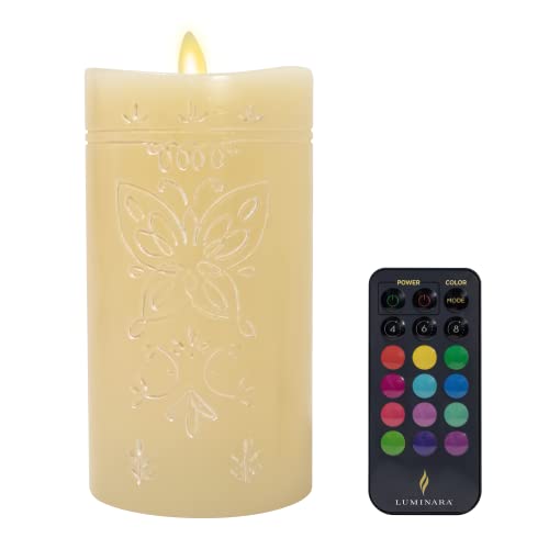 Luminara Realistic Artificial Moving Flame Pillar Candle - Moving Flame LED Battery Operated Lights - Unscented - Remote Ready - Remote Sold Separately - Ivory - 3