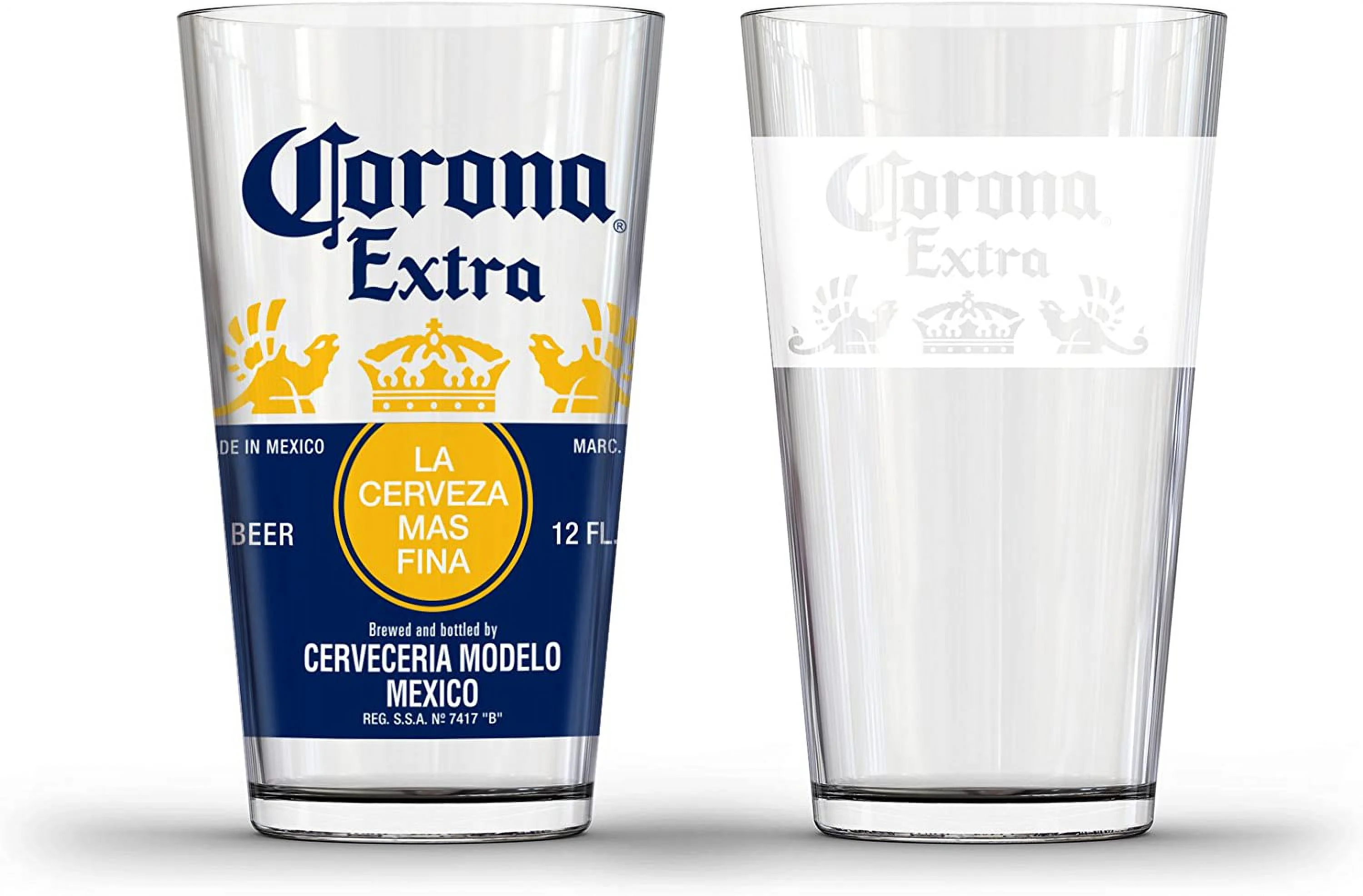 corona crown & white band pub glass (set of 2), clear