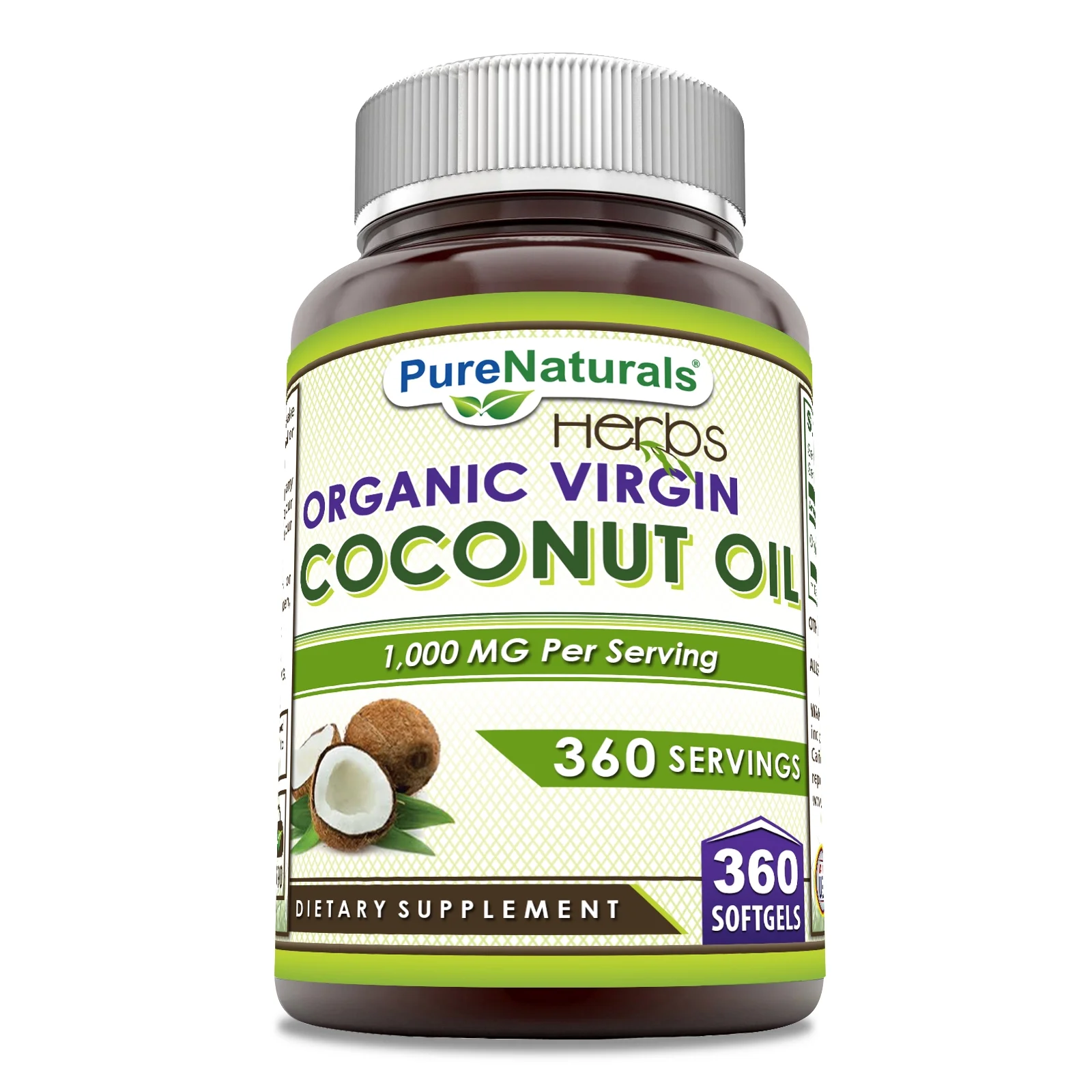 Pure Naturals Extra Virgin Coconut Oil 1000mg 360 Softgels Supplement | Non-GMO | Gluten Free