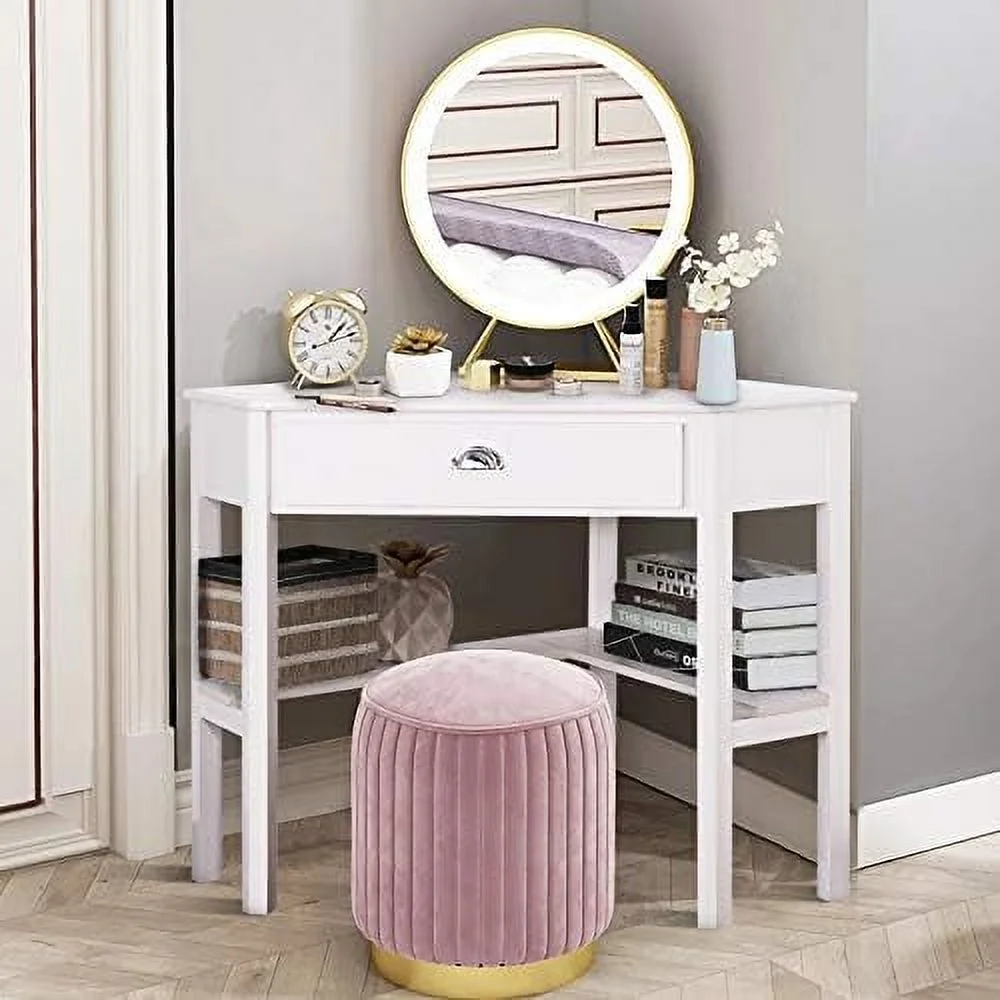 TJUNBOLIFE Corner Desk for Small Space Triangle Computer Desk Corner Writing Desk Corner Makeup Vanity Table with  Drawer &  for Home Office  Workstation  Living Room  Bedroom Brown