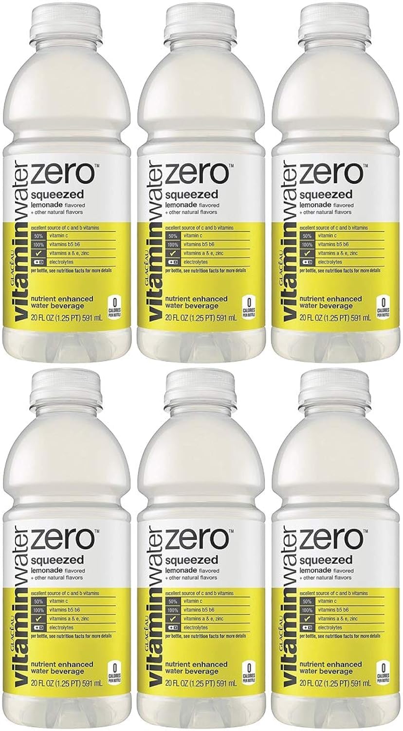 Vitamin Water Zero, Lemonade - Squeezed, 20oz Bottle (Pack of 6, Total of 120 Oz)
