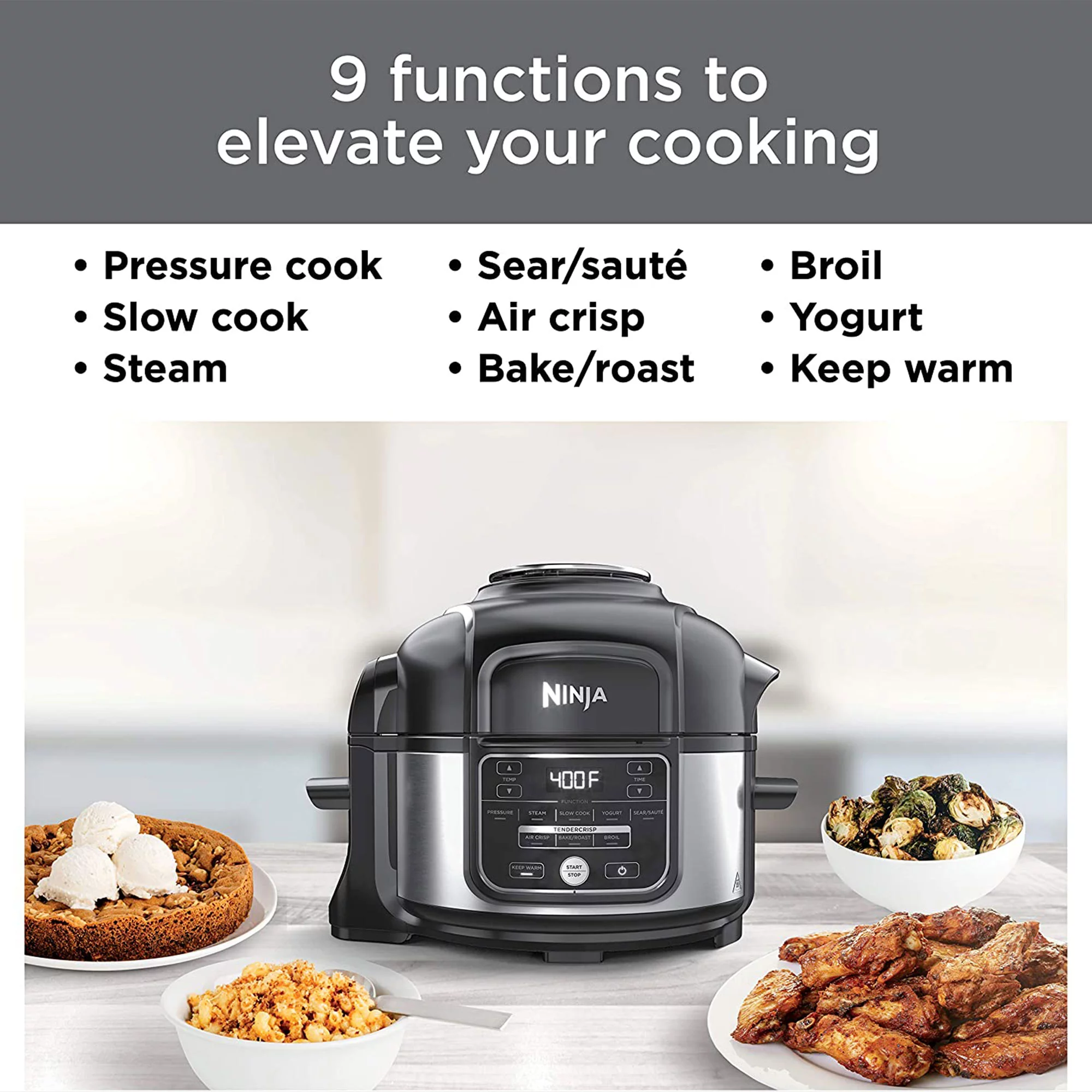 Ninja Foodi 9 in 1 Pressure Cooker and Air Fryer with Nesting Rack, Silver