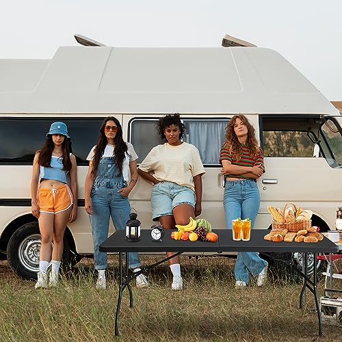 Portable Plastic Folding Table 4ft/6ft/8ft Heavy Duty White Black Picnic Dining Table Fold-in-Half for Camp Party Kitchen Indoor Outdoor