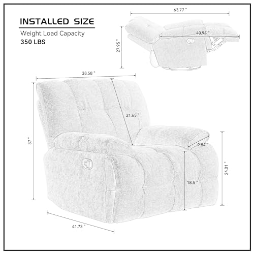 Oversized Rocker Recliner Chair, Overstuffed Swivel Rocking Chair Lazyboy Single Sofa Chair Living Room Reclining Chair with Breathable Velvet Fabric Gift for Mother Adults Cream White