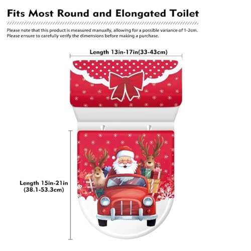 Christmas Bow Bell Toilet Tank Lid Cover and Toilet Seat Lid Cover 2 Pcs Set Toilets Covers with Elastic Cloth Fits Most Toilets Tanks & Lids