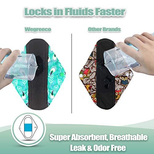 wegreeco Charcoal Reusable Menstrual Pads - Reusable Sanitary Pads | Reusable Panty Liners | Soft Cloth Menstrual Pads - 6 Pack with 1 Cloth Mini Wet Bag (M, Cherry Blossoms)