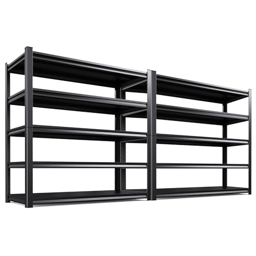 72”H Garage Shelving 2500LBS Adjustable Storage Shelves,5 Tier Metal Steel Heavy Duty Shelving Unit, Industrial Utility Rack Shelf, Storage Organize for garage, Basement ,Black ,72''H*35.4''W*15.7''D