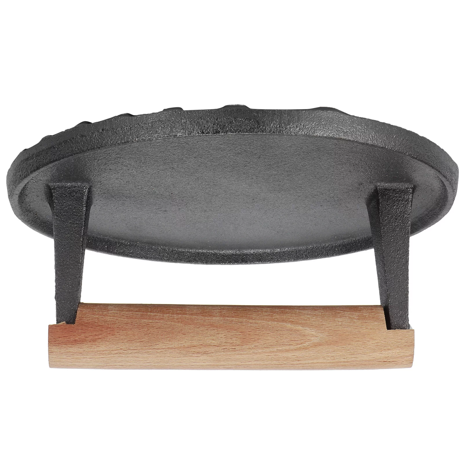 Round BBQ Tool Cast Iron Wooden Handle Steak Press Grill Roast Fried Meat Pressure Tool