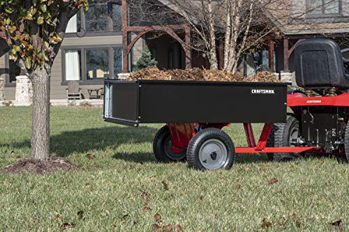 CRAFTSMAN, CMXGZBF7124355, 750-lb Capacity Steel Tow Behind Dump Cart, 12 Cubic Feet Capacity, Removable Tailgate - Garden Utility Trailer, 16” x 4” Pneumatic Tires