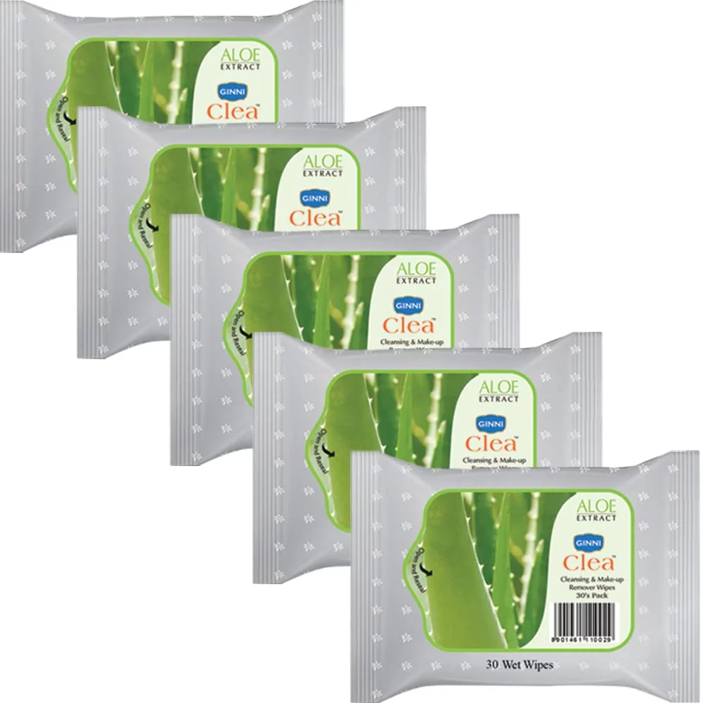 Ginni Clea Cleansing And Make-Up Remover Wet Wipes (Aloeveera)(Pack Of 5)(30 Wipes Per Pack)
