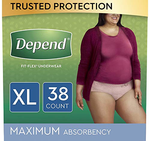 Depend FIT-FLEX Incontinence Underwear for Women, Disposable, Maximum Absorbency, Large, Blush, 52 Count (2 Packs of 26) (Packaging May Vary)