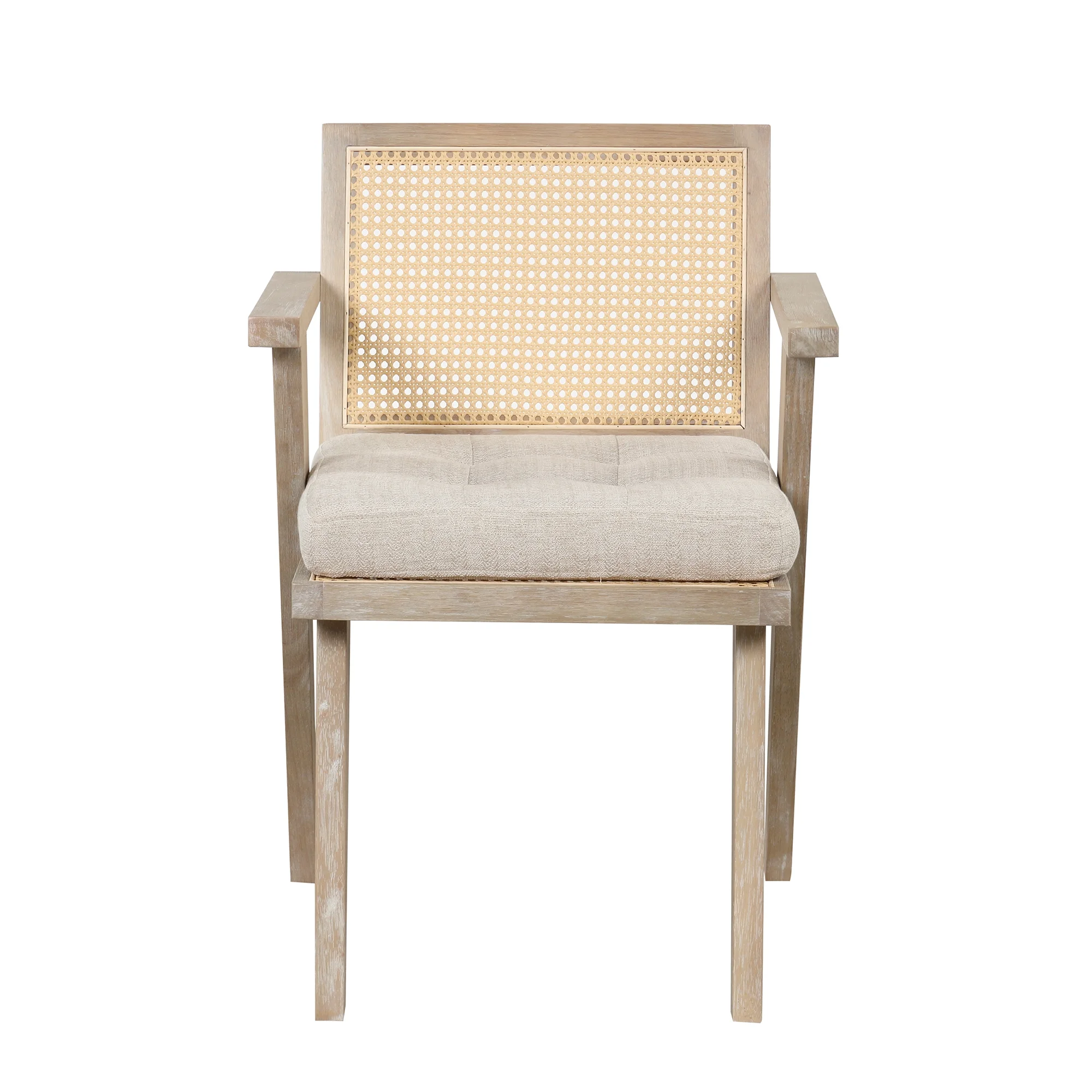 Handcrafted Rattan Backrest Mid-Century Accent Chair - Padded Seat - Ideal Living Room, Bedroom, Entryway - Natural