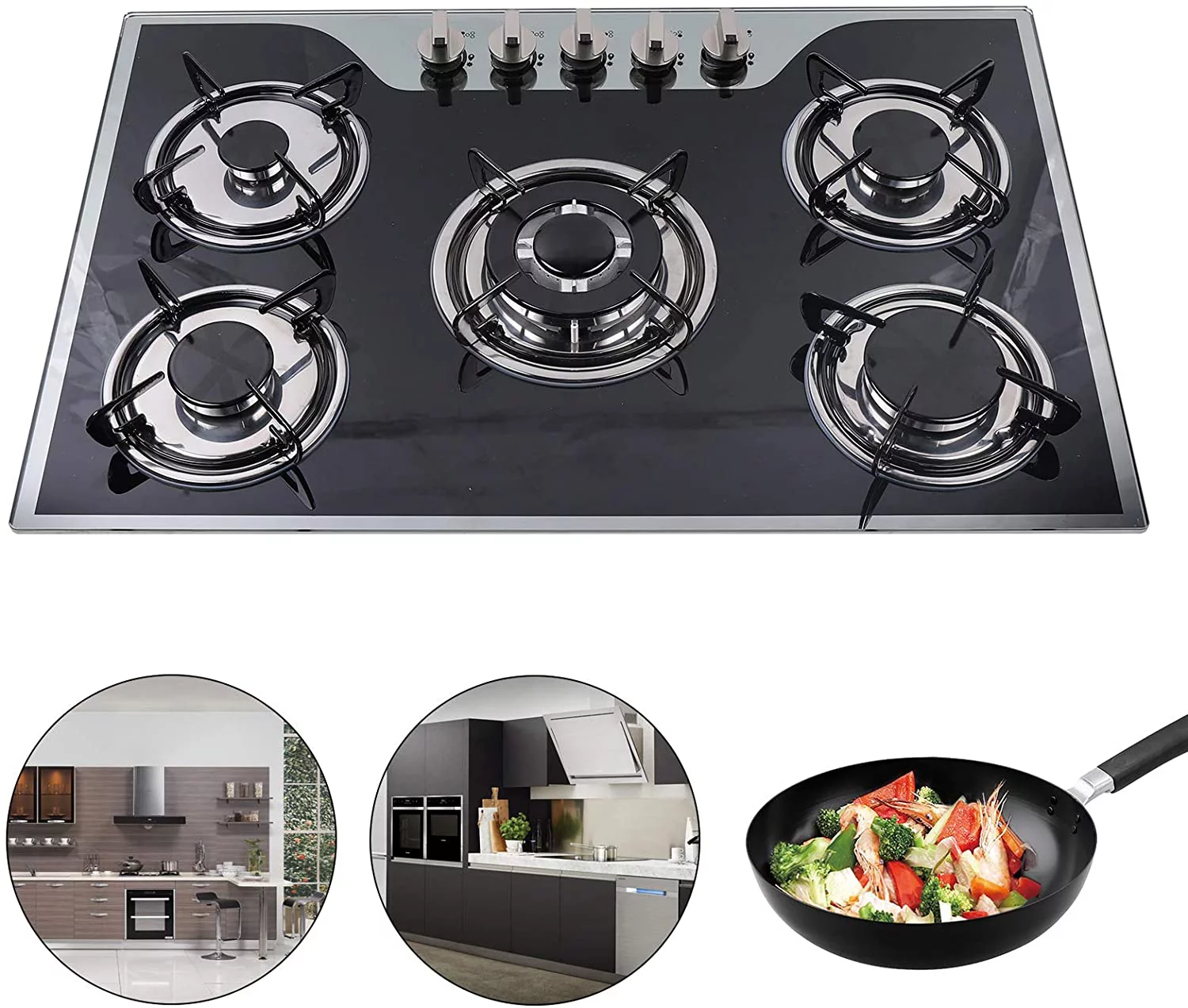 5 Burners Built-in Gas Hobs Kitchen Cooker Stove Cooktop LPG/NG Tempered Glass 30
