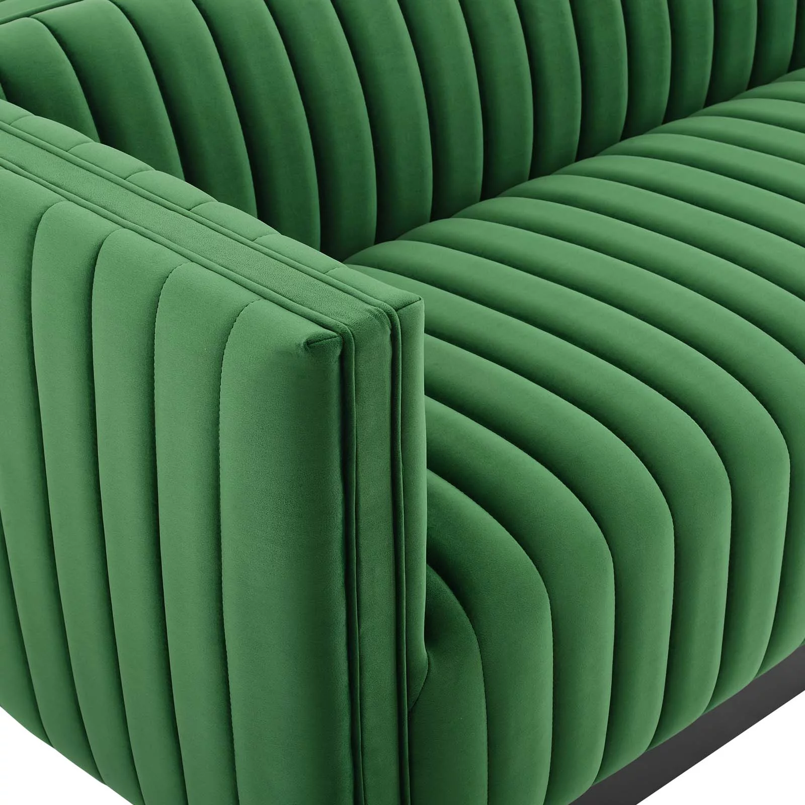Modway Conjure Channel Tufted Velvet Sofa in Emerald