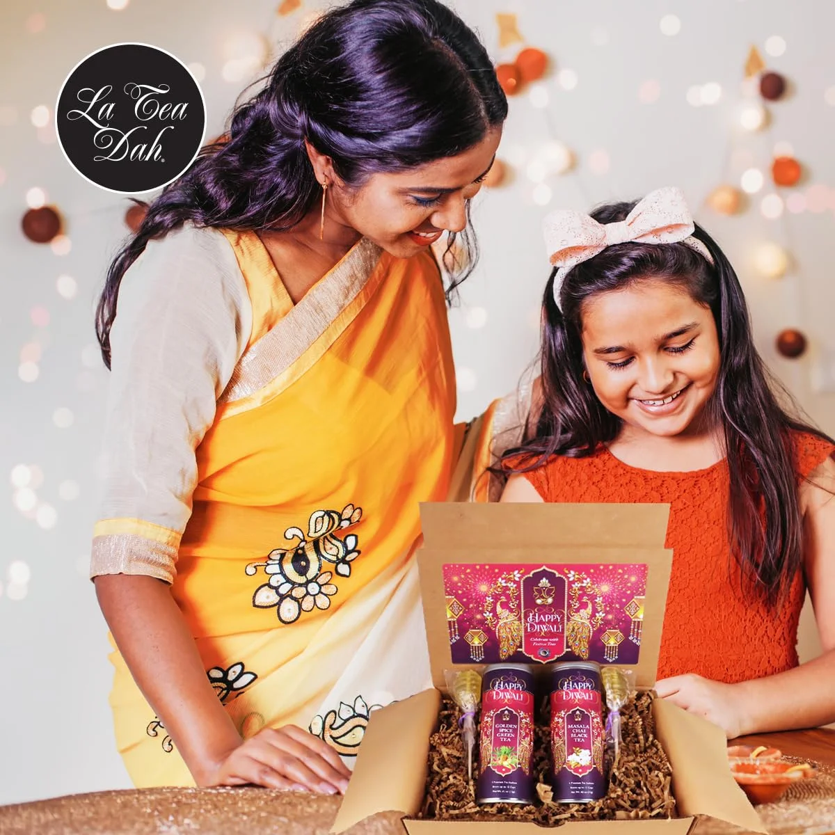 Diwali Gift Box By | 2 Gourmet Teas, 2 Stirrers | Festive Deepavali Decoration Packaging | Happy Diwali Gift Hamper Sets (12 Sachets)