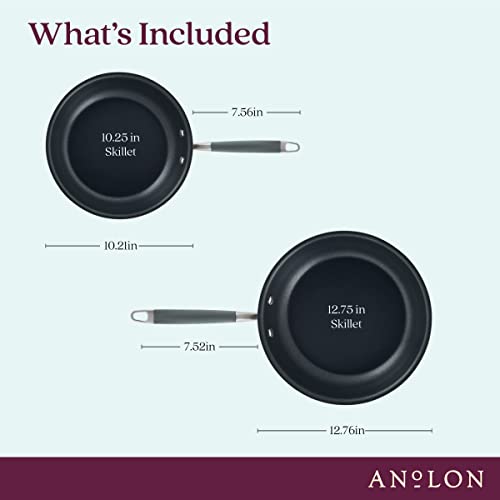 Anolon Advanced Home Hard-Anodized Nonstick Skillets (2 Piece Set- 10.25-Inch & 12.75-Inch, Moonstone) & Advanced Home Hard Anodized Nonstick Sauce Pan/Saucepan