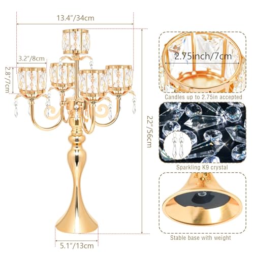 1PC Black 5 Arm Pendant Square Crystal Table Decor 22 Inch Candle Holder,Classic Elegant Table Centerpiece Atmosphere Candle Holder for Gift Wedding Party Home Decor