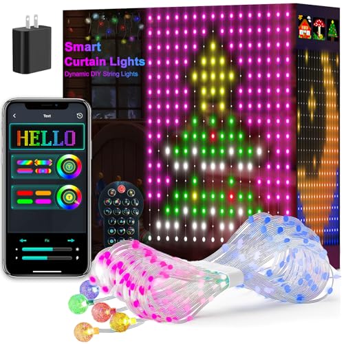 Curtain Lights,Smart LED Color Changing Wall Lights with APP&Remote,Dynamic DIY GIF Christmas String Fairy Lights for Kids Bedroom Living Room Holiday Decor,Outdoor IP65 Waterproof,5.25x5.25ft