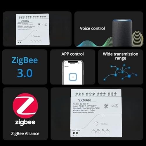 4CH ZigBee Wireless Smart Relay Switch,USB 5V AC DC 7-32V, Works Seamlessly with SmartThings, Alexa, Google Home (Requires ZigBee Hub)