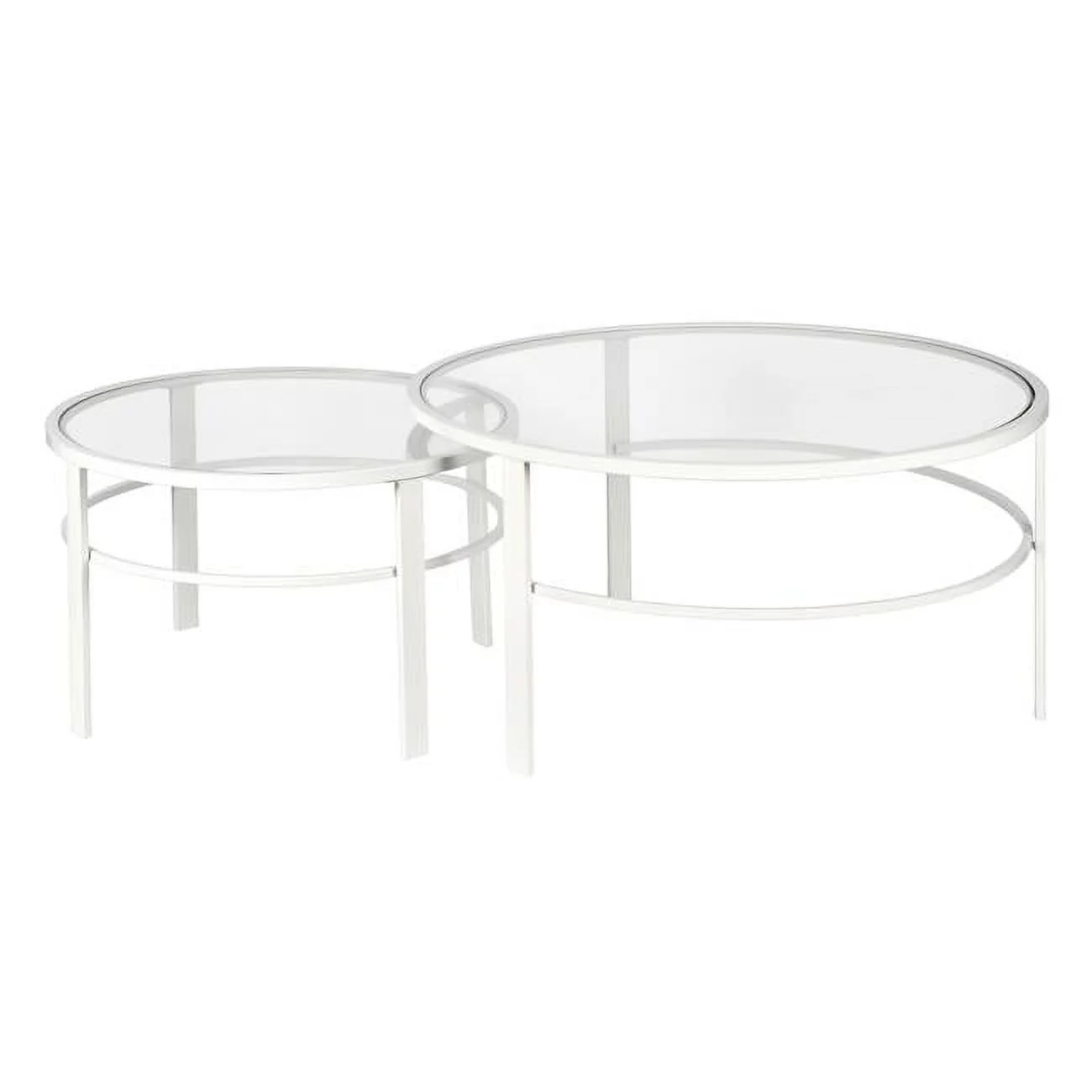 18 x 36 x 36 in. White Glass Round Nested Coffee Table - Set of 2