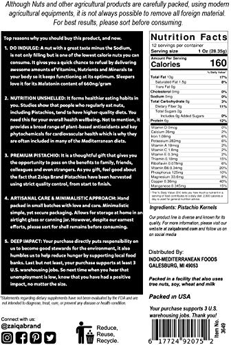 Zaiqa Raw Pistachios 12 oz, Unsalted Pistachio Kernels with No Shell, Pasteurized, California Grown | Ingredient of choice for Garnishing & Baking | Toast it for Guilt-Free On The Go Super Snack