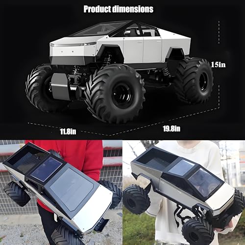 Big Remote Control Car Electric Pickup Truck High Speed RC Cars Alloy Body 1:12 Metal Car 2.4 GHz 25KPH -4WD All Terrain RTR Aluminum Shock Climbing 25° Angles Sound&Light Effect Truck 4.4LB 20IN
