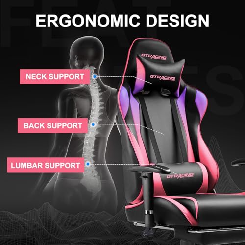 GTRACING Gaming Chair with Footrest, Ergonomic Computer Game Desk Chair, Recline Gaming Chair Seat Height Adjustment, Swivel Rocker with Headrest and Lumbar (Blue)