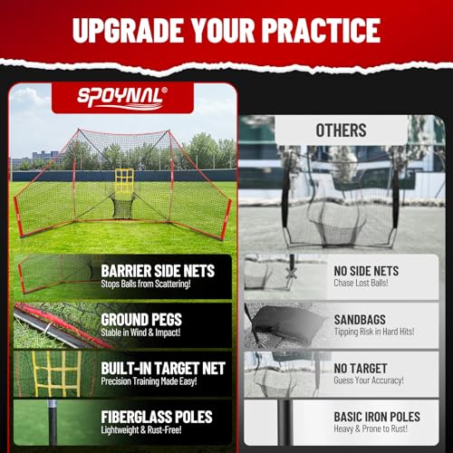 12x7 FT Baseball Net, Baseball & Softball Training Net with Barrier Side Nets - Pitching Net with Large Ball Collection System, Batting Practice Backstop, Baseball Training Equipment with Carry Bag