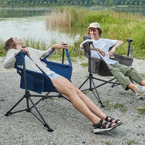 EVER ADVANCED Padded Hammock Camping Chair, Oversized Heavy Duty Swing Chair with Detachable Cup Holder, Portable Folding Rocking Camping Chair for Outdoor&Indoor, Support Up to 400lbs, Grey