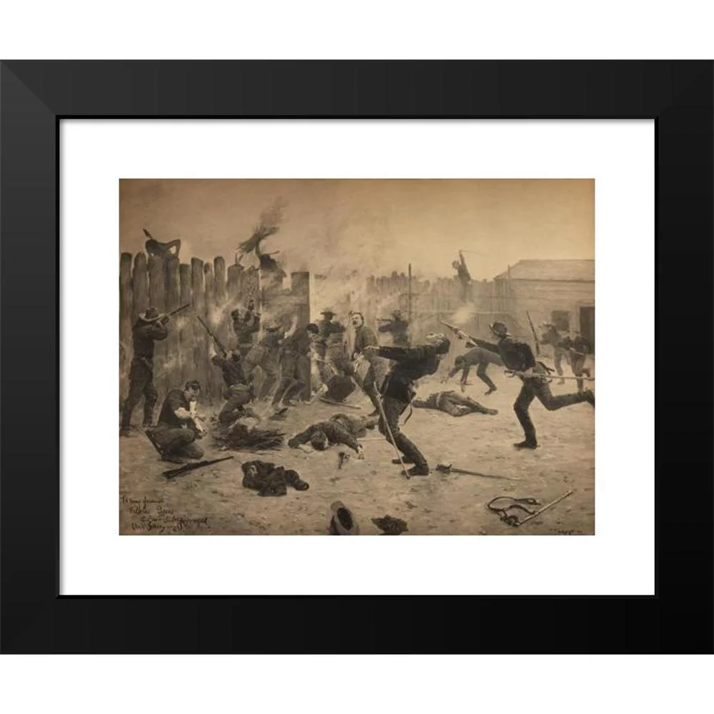 Charles Schreyvogel 24x19 Black Modern Framed Museum Art Print Titled - Defending the Stockade (1900)