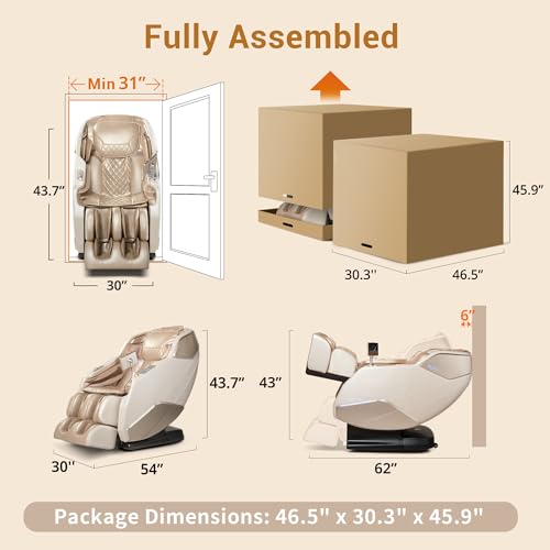 MYNTA Massage Chair Full Body with Heat, Zero Gravity SL-Track 3D Massage Chairs with Thai Stretching, 12 Modes,12 Massage Techniques, Calf & Foot Massage, Wireless Charging, White Noise