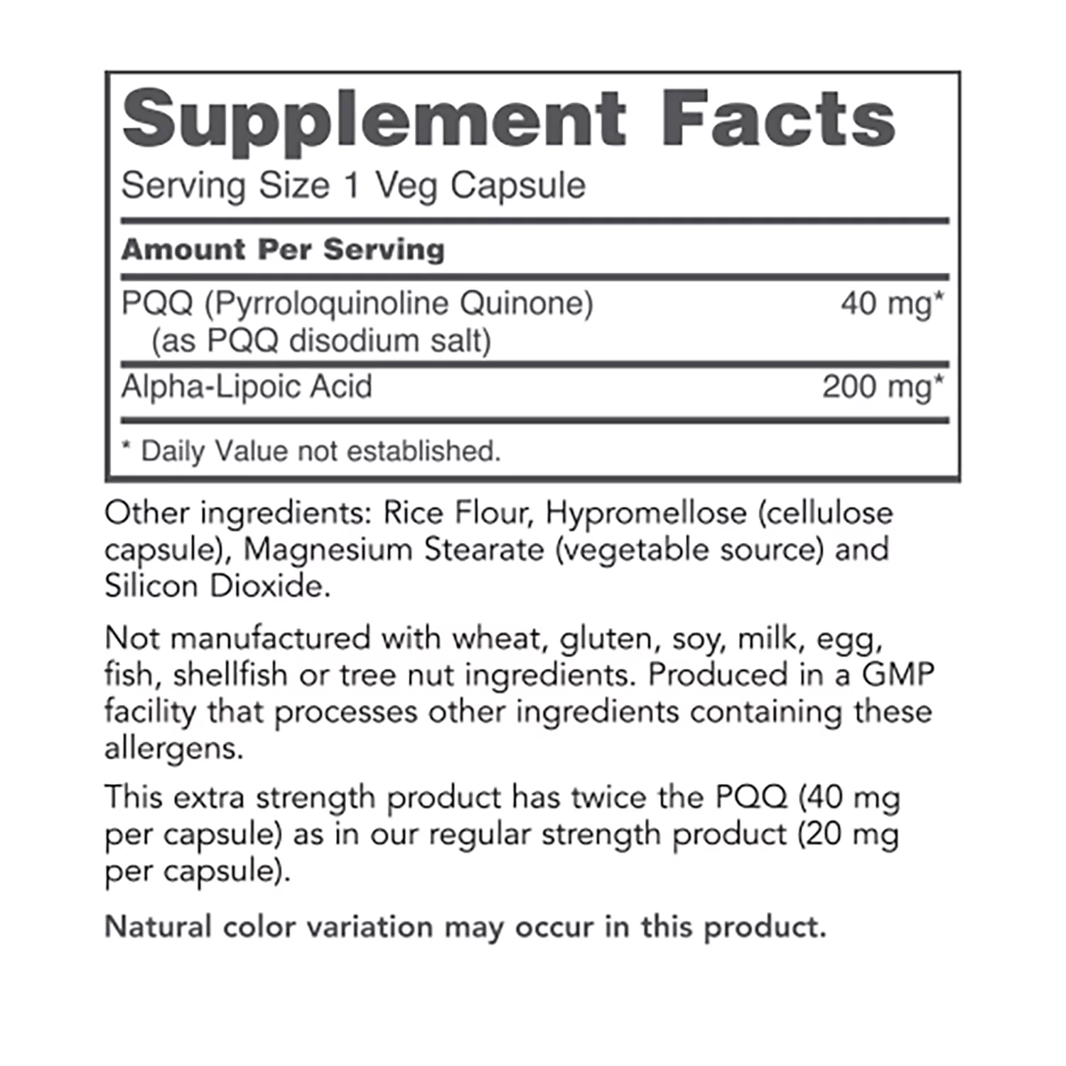 Protocol For Life Balance - PQQ 40mg (Extra Strength) - with Alpha Lipoic Acid, Mitochondrial Support, Helps Energy Boost, Supports Heart Health, Cognitive Function - 50 Veg Capsules