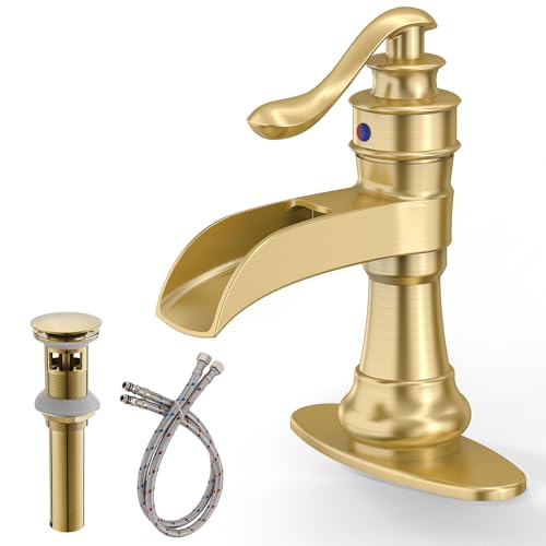 Vessel Sink Faucet, Oil Rubbed Bronze Black Bathroom Faucet, Farmhouse Waterfall Sink Faucet Single Hole with Pop Up Drain Assembly Without Overflow One Hole Mixer Tap Deck Mount