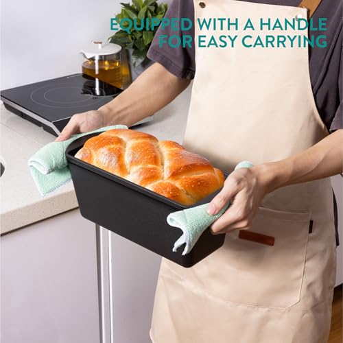 Navaris Cast Iron Bread Loaf Pan with Lid, 13x5 inches, Black