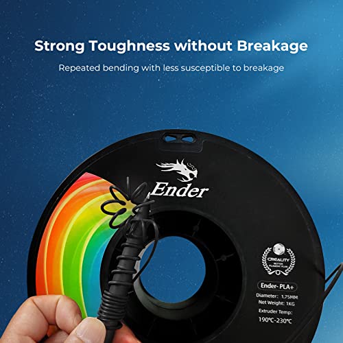Creality 3D Printer Filament 1.75mm, Rainbow Upgrade PLA+ Filament Strong Toughness No-Tangling Vacuum Packaging 3D Printing Filament Fit Most 3D Printers, 1kg Spool, Accuracy +/- 0.02mm, Multi-Color