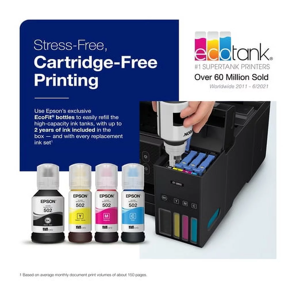 Epson EcoTank ET-2850 Wireless Color All-in-One Cartridge-Free Supertank Printer with Scan, Copy and Auto 2-sided Printing ? The Perfect Family Printer
