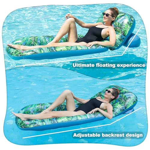 FindUWill Pool Floats Chairs Adult - 2 Pack 65'' x 42'' Large Pool Float Chairs, Inflatable Pool Lounger with Cup Phone Holder, Backrest, Footrest, Tanning Pool Lounge