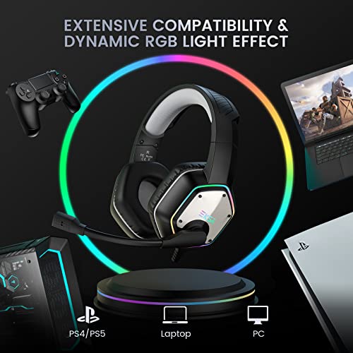 EKSA E1000 Gaming Headset, Computer Headphones with Noise Canceling Mic & RGB Light, 7.1 Surround Sound, Compatible with PC, PS4 PS5 Console, Laptop (Blue)