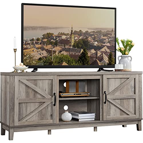 Yaheetech TV Stand for 65 Inch TV, Farmhouse TV Console Table for Living Room, Tall Entertainment Center with Double Barn Doors for Bedroom, Gray