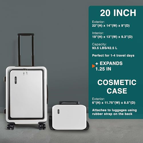22 Inch Carry On Luggage 22x14x9 Airline Approved, Carry On Suitcase with Wheels, Hard-shell Carry-on Luggage, Durable Luggage Carry-On, Black Small Suitcase with Cosmetic Case