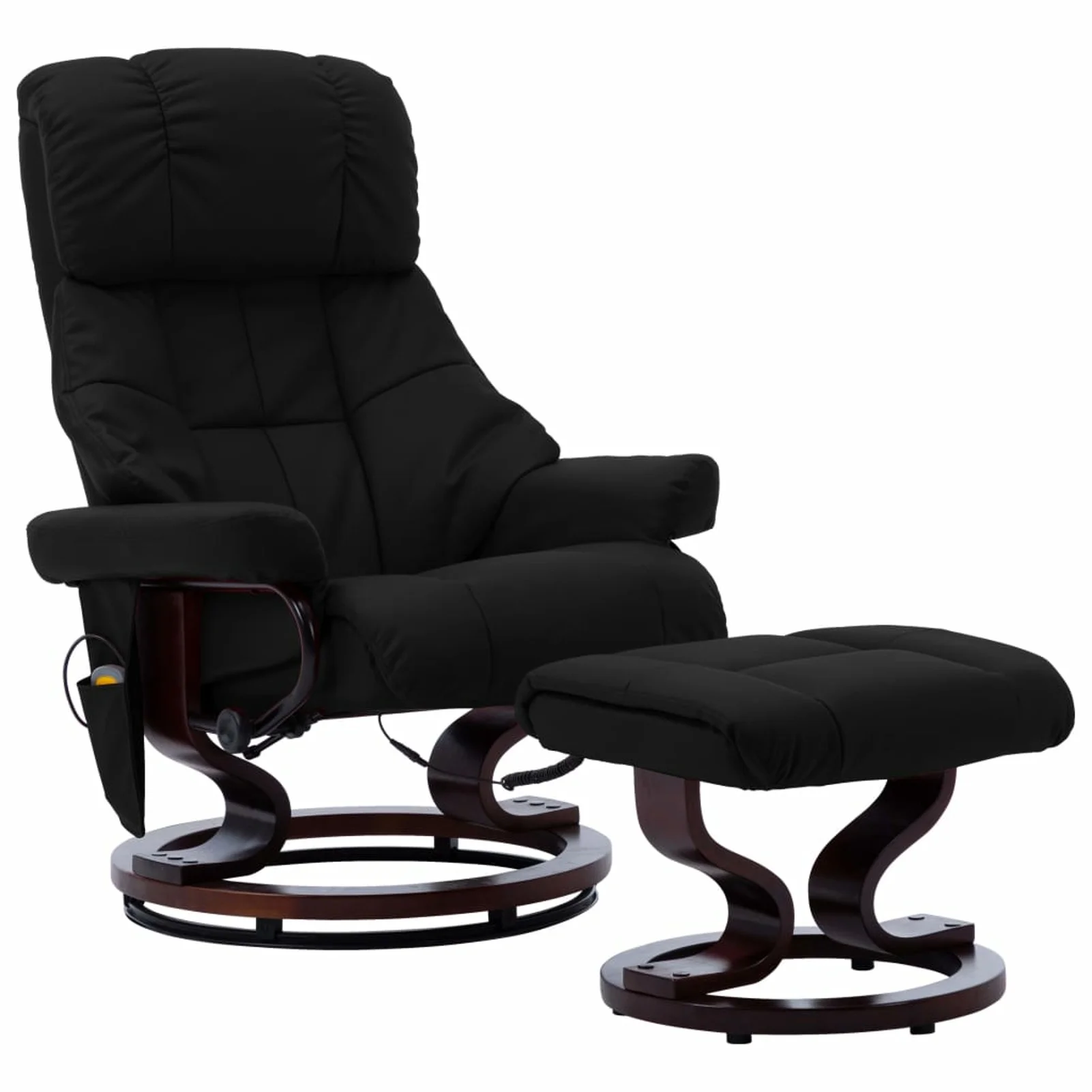 Aibecy Massage Recliner with Ottoman Black Faux Leather and Bentwood