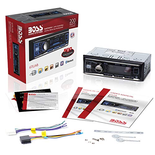 BOSS Audio Systems 611UAB Car Stereo System - Single Din, Bluetooth Audio and Calling Head Unit, Aux Input, USB, Mechless, No CD DVD Player, AM/FM Radio Receiver